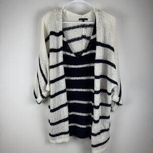 Staccato Navy Blue and White Striped Tank & Cardigan Sweater Bundle ~ L